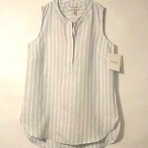 ELLEN TRACEY LINEN SLEEVLESS Chambray White TOP